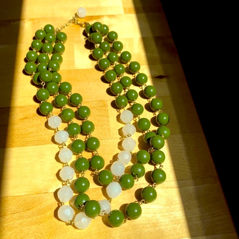 Anthropologie green and white beaded necklace